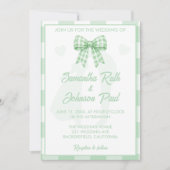 Invitation Élégant Ruban Gingham Vert Sauge pour Mariage (Devant)