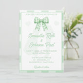 Invitation Élégant Ruban Gingham Vert Sauge pour Mariage (Debout devant)