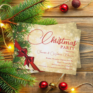 Invitation Élégant Ruban & Pine Gold Noël
