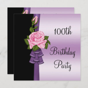 Invitation Élégant ruban rose et violet 100e anniversaire