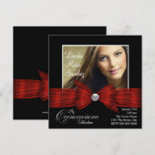 Invitation Élégant ruban rouge noir rouge photo Quinceanera (Devant / Derrière)