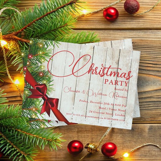 Invitation Élégant Ruban Rustique & Pine Noël