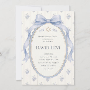 Invitation Élégant Ruban Toile Bleu Poussiéreux Bar Mitzvah