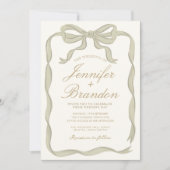 Invitation Élégant ruban vert Mariage dessiné main (Devant)