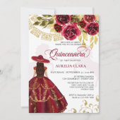 Invitation Elégant Ruby Floral Red Horse Quinceañera (Devant)