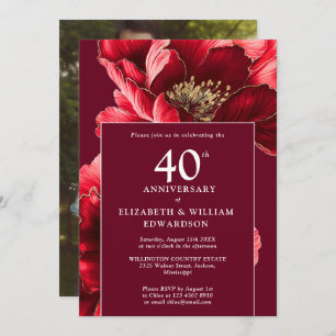Invitation Elégant Ruby Red Floral 40e anniversaire Photo