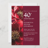 Invitation Elégant Ruby Red Floral 40e anniversaire Photo (Devant)