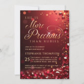Invitation Elegant Ruby Red Gold Calligraphy 80th Birthday (Devant)