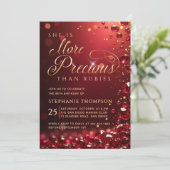 Invitation Elegant Ruby Red Gold Calligraphy 80th Birthday (Debout devant)