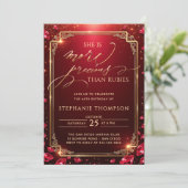 Invitation Elegant Ruby Red Gold Deco Frame 80th Birthday (Debout devant)