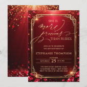 Invitation Elegant Ruby Red Gold Deco Frame 80th Birthday (Devant / Derrière)