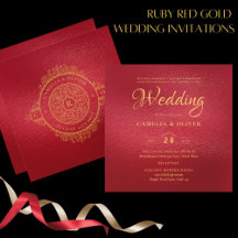 Élégant Ruby Red Gold Ornate Vintage MARIAGE