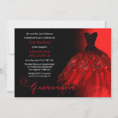 Invitation Elégant Ruby Red Gown espagnol Quinceañera (Devant)