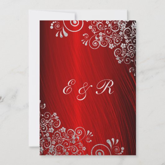 Invitation Élégant Ruby Red Silver Grey Swirls Mariage (Dos)