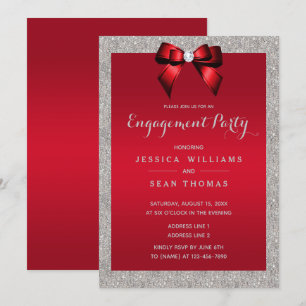 Invitation Elégant Ruby Red & Silver Parties scintillant Fian