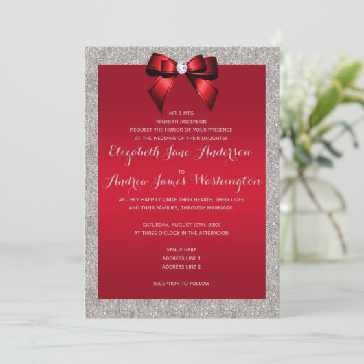 Invitation Elégant Ruby Red & Silver Parties scintillant Mari (Debout devant)