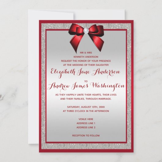 Invitation Elégant Ruby Red & Silver Parties scintillant Mari (Devant)