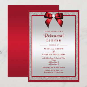 Invitation Elégant Ruby Rouge Argent Parties scintillant Dîne