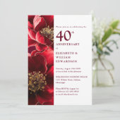 Invitation Élégant Ruby Rouge et or Floral 40e anniversaire (Debout devant)