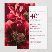 Invitation Élégant Ruby Rouge et or Floral 40e anniversaire (Devant / Derrière)