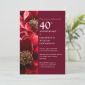Invitation Elégant Ruby Rouge Moderne Floral 40e Anniversaire (Debout devant)