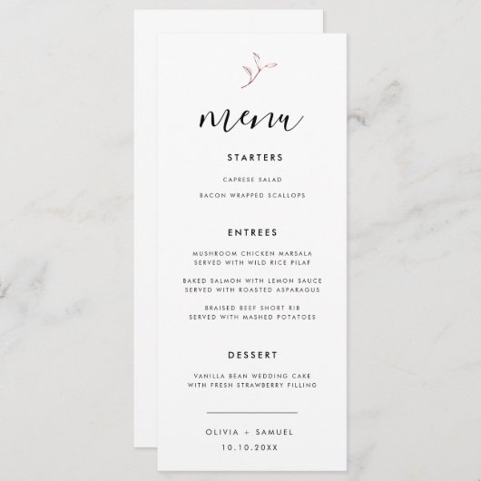 Invitation Elégant Rust Orange Branche Moderne Mariage Menu (Devant / Derrière)