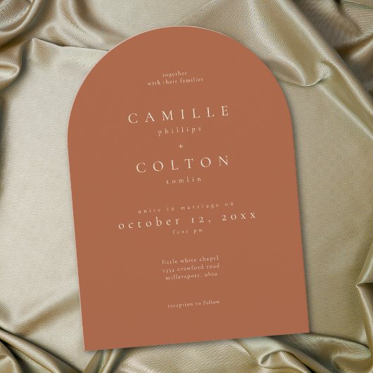Invitation Elegant Rust Terracotta Minimalist Arch Wedding