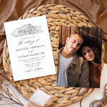 Invitation Élégant Rustic Barn Mariage photo<br><div class="desc">Invitations de mariage rustiques avec une illustration esquissée en noir d'une grange exposée en haut de l'invitation sur un arrière - plan blanc. Les invitations de mariage à la grange de photos comportent des éléments de calligraphie noir élégants tout au long de la conception. Personnalisez les invitations de mariage noir...</div>