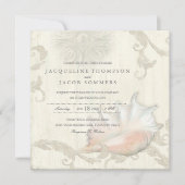 Invitation Elégant Rustic Beach Seashell Conch Shell Wood Art (Devant)