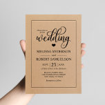 Invitation Élégant Rustic Black Kraft Mariage de script de pa<br><div class="desc">Elégante, classe, moderne et simple invitation à do-it-yourself mariage personnalisée en noir avec du papier épais Kraft / carton. Lettres de topographie de script au coeur minuscule. Le dos de la carte a marié et marié monogrammes / initiales. Parfait pour n'importe quelle période de l'année, thème. Les couleurs peuvent être...</div>