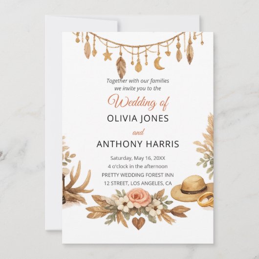 Invitation Elegant Rustic Boho Floral Chic Wedding (Devant)