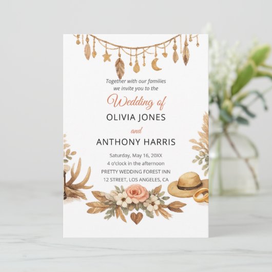 Invitation Elegant Rustic Boho Floral Chic Wedding  (Debout devant)