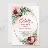 Invitation Elegant Rustic Burgundy Floral Gold Baby Shower   (Devant)