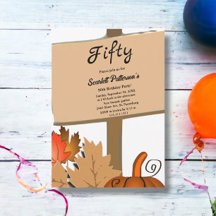 Invitation Elégant Rustic Citrouille Feuilles automne 50e ann