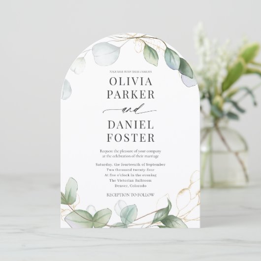 Invitation Elegant Rustic Eucalyptus QR Code Photo Wedding (Debout devant)