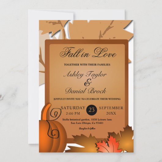 Invitation Elégant Rustic Fall Feuilles Citrouille Automne Ma (Devant)