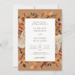 Invitation Élégant Rustic Fall Feuilles Mariage<br><div class="desc">Gold Terracotta Fall Feuilles Faire-part de mariage. Cette élégante invitation de mariage comprend de belles aquarelles peintes à la main, orange brûlé, cuivre, feuilles en terre cuite, dahlias crème et beige, et de beaux roses rouille et marron sur un arrière - plan d'or, parfait pour un mariage d'automne! Le dos...</div>