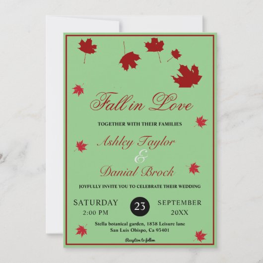 Invitation Elégant Rustic Fall Feuilles Sage Green Mariage de (Devant)