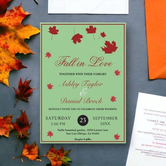 Invitation Elégant Rustic Fall Feuilles Sage Green Mariage de
