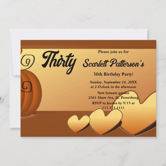 Invitation Elégant Rustic Fall quitte Citrouille 30e annivers (Devant)
