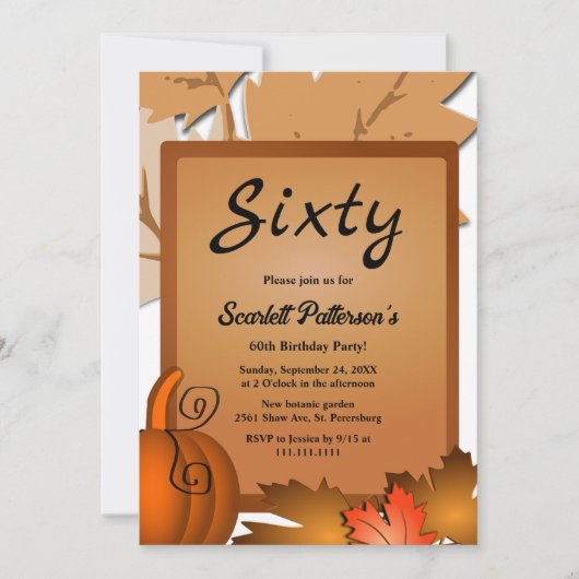 Invitation Elégant Rustic Fall quitte Citrouille 60e annivers (Devant)