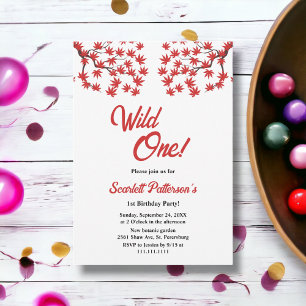 Invitation Elégant Rustic Fall Red Feuilles Boho 1er annivers