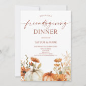 Invitation Elegant Rustic Floral Pumpkin Friendsgiving Dinner (Devant)