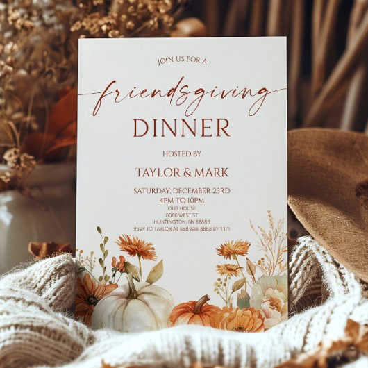 Invitation Elegant Rustic Floral Pumpkin Friendsgiving Dinner