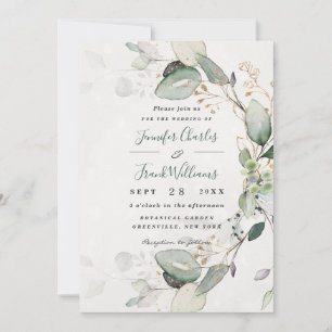 Invitation Elégant Rustic Gold Greenery Eucalyptus Mariage