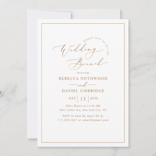 Invitation Elégant Rustic Gold Script Mariage Brunch (Devant)