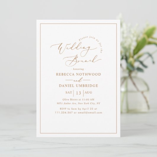 Invitation Elégant Rustic Gold Script Mariage Brunch (Debout devant)