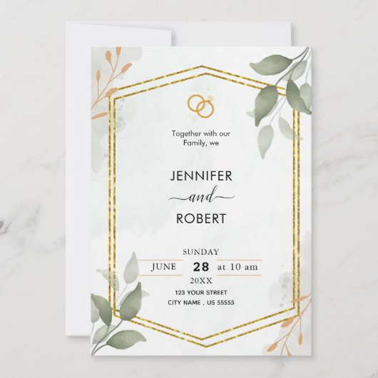 Invitation Elégant Rustic Greenery Mariage Parties scintillan (Devant)