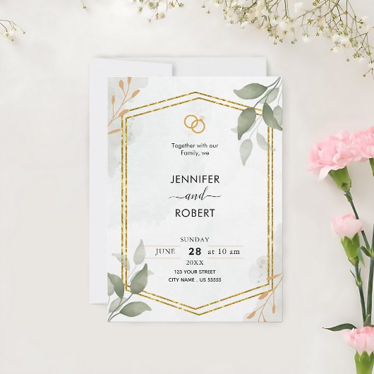 Invitation Elégant Rustic Greenery Mariage Parties scintillan