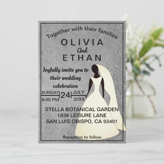 Invitation Elégant Rustic Grey Concrete Bride Chic Mariage (Debout devant)